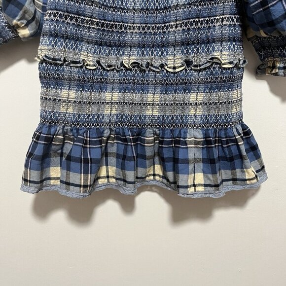 LoveShackFancy Stanley Smocked Plaid Dress in Blue Yellow Denim Skies Size Large - Picture 6 of 12